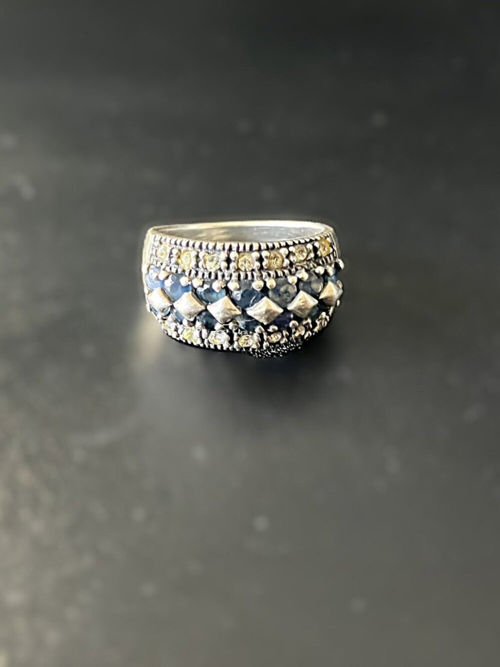 925 Sterling Silver Marcasite Black Onyx Dome Band Ring Size 7 Taxco Mexico